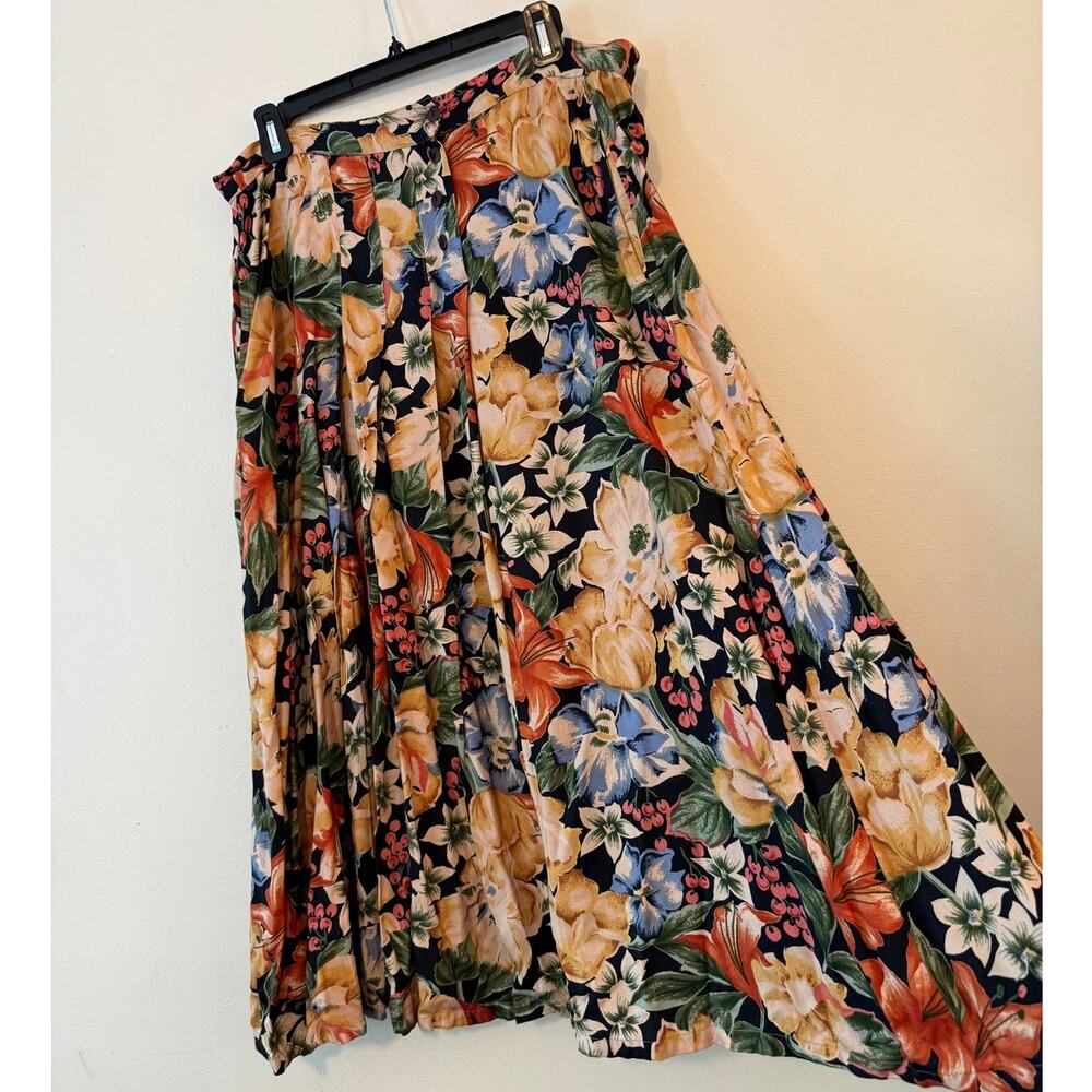 Vintage April Cornell Floral Rayon Skirt Size L 1993 Cornell Trading